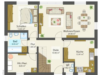 Fertighaus Villa 160 von öko-domo, Satteldach-Klassiker Grundriss 2