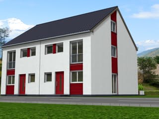 Fertighaus Viola 157 - DHH von Klaus Kowalski Immobilien Schlüsselfertig ab 187580€, Satteldach-Klassiker Außenansicht 1