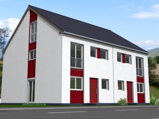 Fertighaus Viola 157 - DHH von Klaus Kowalski Immobilien Schlüsselfertig ab 187580€, Satteldach-Klassiker Außenansicht 2