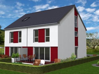 Fertighaus Viola 157 - DHH von Klaus Kowalski Immobilien Schlüsselfertig ab 187580€, Satteldach-Klassiker Außenansicht 3