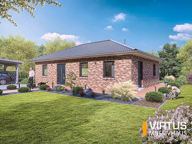 Massivhaus Bungalow V90 von Virtus Massivhaus Schlüsselfertig ab 172900€, Bungalow Außenansicht 2