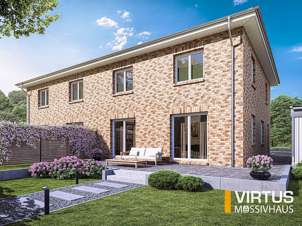 Massivhaus Doppelhaus V150 von Virtus Massivhaus Schlüsselfertig ab 222900€, Stadtvilla Außenansicht 1