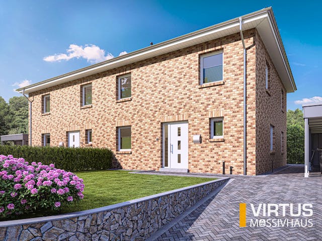 Massivhaus Doppelhaus V150 von Virtus Massivhaus Schlüsselfertig ab 222900€, Stadtvilla Außenansicht 2
