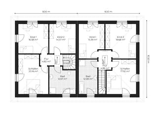 Massivhaus Doppelhaus V150 von Virtus Massivhaus Schlüsselfertig ab 222900€, Stadtvilla Grundriss 2