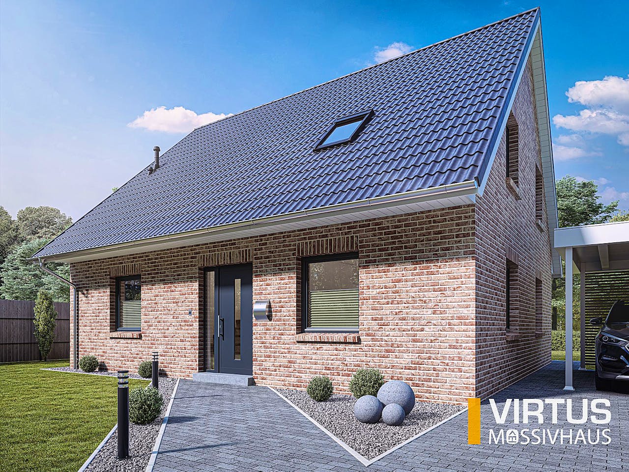 Massivhaus Einfamilienhaus V150 von Virtus Massivhaus Schlüsselfertig ab 227200€, Satteldach-Klassiker Außenansicht 1