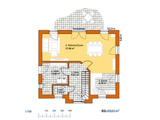 Massivhaus Friese V 140 von Virtus Massivhaus Schlüsselfertig ab 157500€, Satteldach-Klassiker Grundriss 1