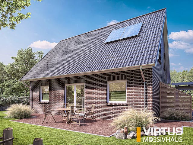 Massivhaus Friesenhaus V140 von Virtus Massivhaus Schlüsselfertig ab 226500€, Satteldach-Klassiker Außenansicht 2