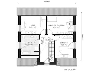 Massivhaus Friesenhaus V140 von Virtus Massivhaus Schlüsselfertig ab 226500€, Satteldach-Klassiker Grundriss 2