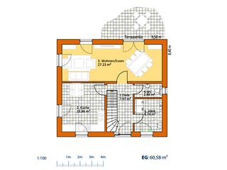 Massivhaus Klassiker V 120 von Virtus Massivhaus Schlüsselfertig ab 144500€, Satteldach-Klassiker Grundriss 1