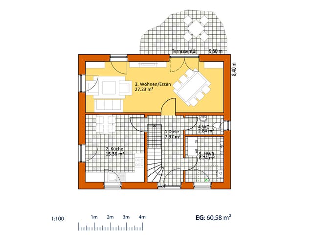 Massivhaus Klassiker V 120 (out) von Virtus Massivhaus Schlüsselfertig ab 144500€, Satteldach-Klassiker Grundriss 1