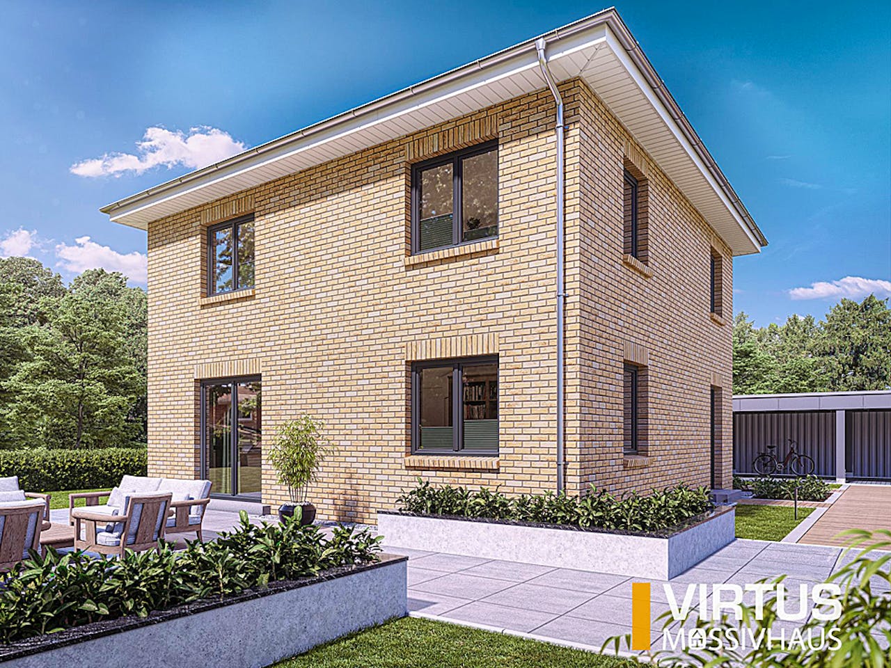 Massivhaus Stadtvilla V130 von Virtus Massivhaus Schlüsselfertig ab 224900€, Stadtvilla Außenansicht 1