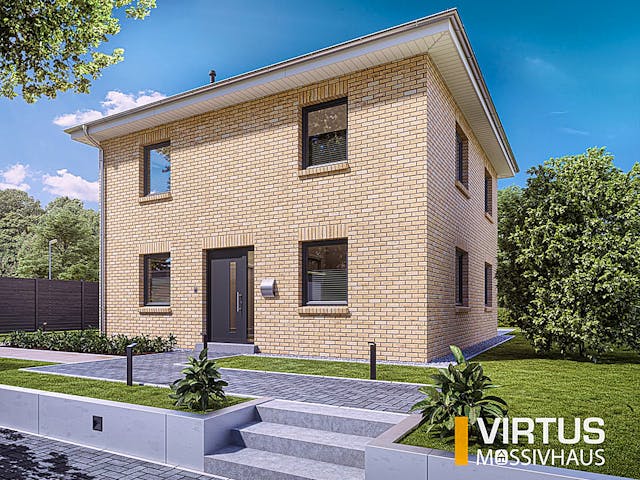Massivhaus Stadtvilla V130 von Virtus Massivhaus Schlüsselfertig ab 224900€, Stadtvilla Außenansicht 2