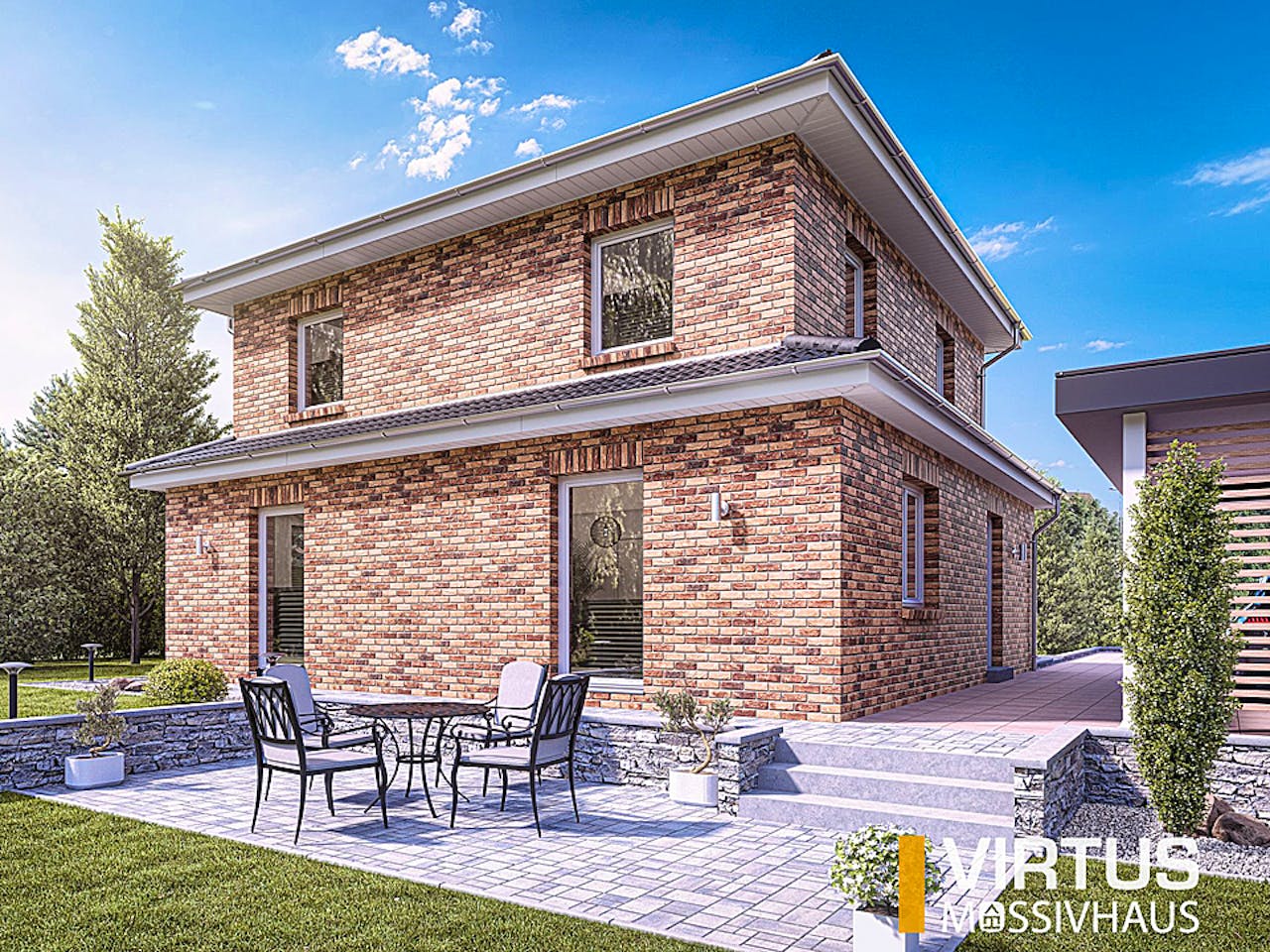 Massivhaus Toskanavilla V140 von Virtus Massivhaus Schlüsselfertig ab 248900€, Stadtvilla Außenansicht 1