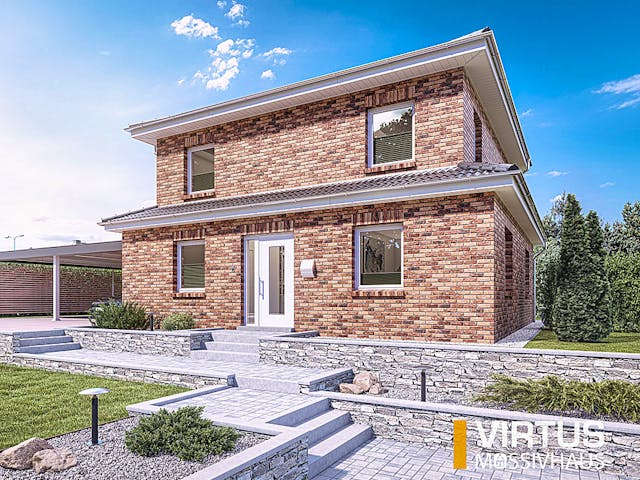 Massivhaus Toskanavilla V140 von Virtus Massivhaus Schlüsselfertig ab 248900€, Stadtvilla Außenansicht 2
