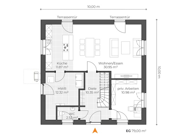 Massivhaus Toskanavilla V140 von Virtus Massivhaus Schlüsselfertig ab 248900€, Stadtvilla Grundriss 1 Massivhaus Toskanavilla V140 von Virtus Massivhaus Schlüsselfertig ab 248900€, Stadtvilla Grundriss 1