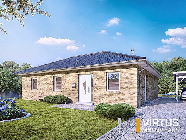 Massivhaus Winkelbungalow V105 von Virtus Massivhaus Schlüsselfertig ab 197900€, Bungalow Außenansicht 2