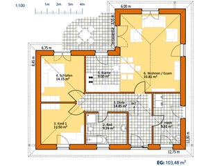 Massivhaus Winkelbungalow V 105 von Virtus Massivhaus Schlüsselfertig ab 143500€, Bungalow Grundriss 1