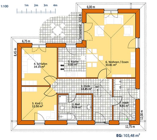 Virtus Winkelbungalow V 105 Floorplan 1
