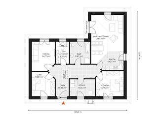 Massivhaus Winkelbungalow V125 von Virtus Massivhaus Schlüsselfertig ab 219600€, Bungalow Grundriss 1