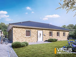 Massivhaus Winkelbungalow V145 von Virtus Massivhaus Schlüsselfertig ab 239900€, Bungalow Außenansicht 2