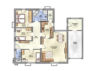 Massivhaus Vita 130 FD von EUROMAC 2 S.A.S. Bausatzhaus ab 29985€, Bungalow Grundriss 1