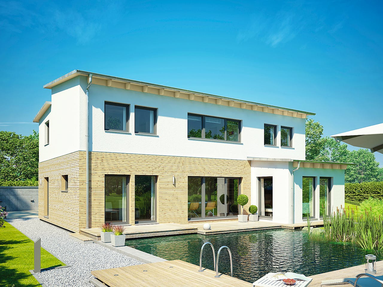 Fertighaus Vita 180 von Hanse Haus Schlüsselfertig ab 473063€, Pultdachhaus Außenansicht 1