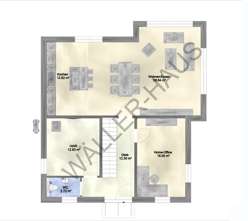 Massivhaus Basic 160 SD von Wäller-Haus, Satteldach-Klassiker Grundriss 1
