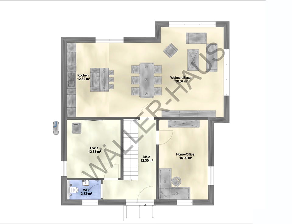 Massivhaus Basic 160 SD von Wäller-Haus, Satteldach-Klassiker Grundriss 1