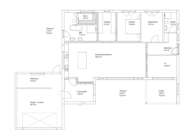 Fertighaus Bungalow Walmdach 167 von LUXHAUS Schlüsselfertig ab 497000€, Bungalow Grundriss 1