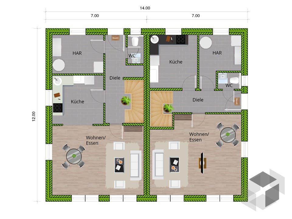 DHH Stadthaus 130 von WBI Hausbau Grundriss