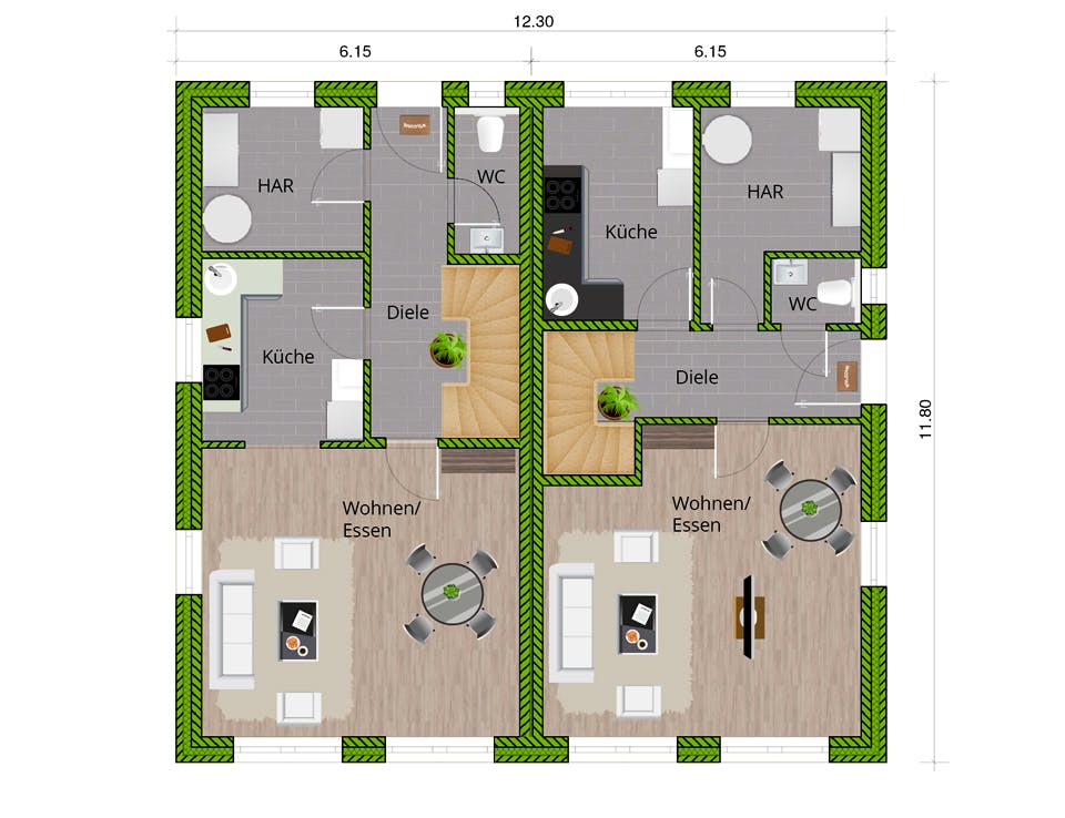 Massivhaus DHH Stadtvilla 110 von WBI Hausbau Schlüsselfertig ab 209800€, Stadtvilla Grundriss 1