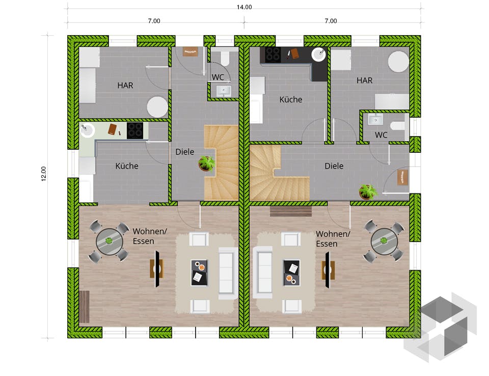 Grundriss Doppelhaus Stadtvilla 130