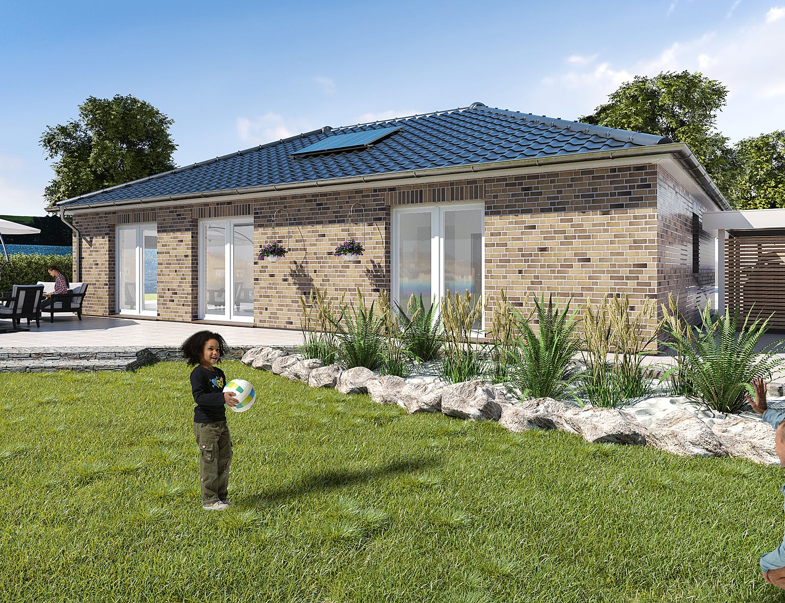 Massivhaus Bungalow 105 von WBI Hausbau Schlüsselfertig ab 210600€, Bungalow Außenansicht 1