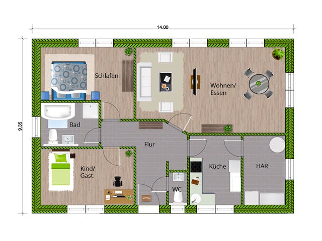 Massivhaus Bungalow 105 von WBI Hausbau Schlüsselfertig ab 210600€, Bungalow Grundriss 1