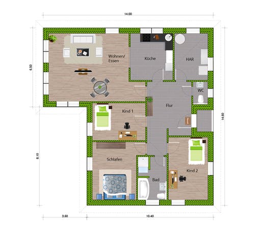 Massivhaus Bungalow 140 von WBI Hausbau Schlüsselfertig ab 254800€, Bungalow Grundriss 1