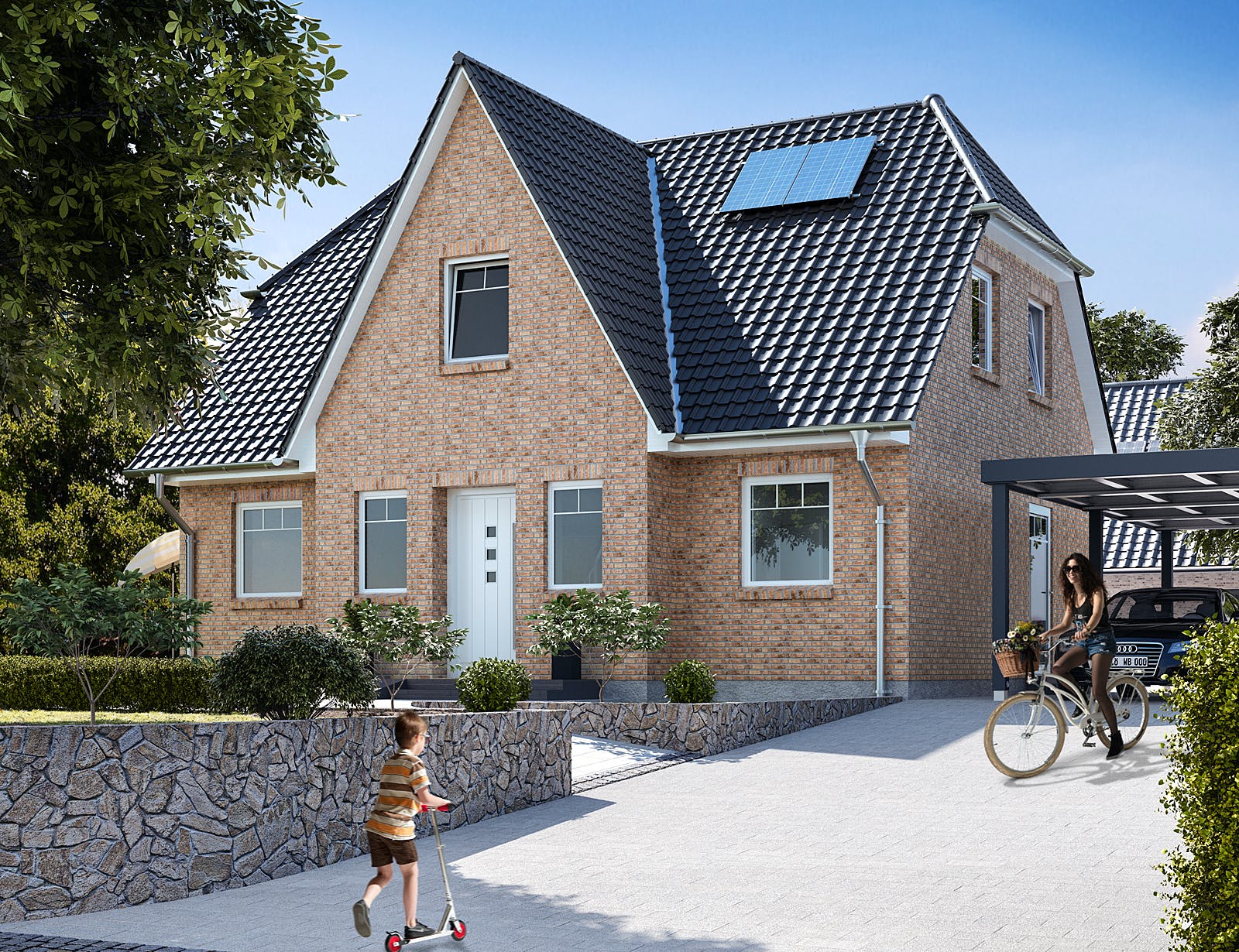 Massivhaus Friesenhaus 125 von WBI Hausbau Schlüsselfertig ab 228400€, Satteldach-Klassiker Außenansicht 2