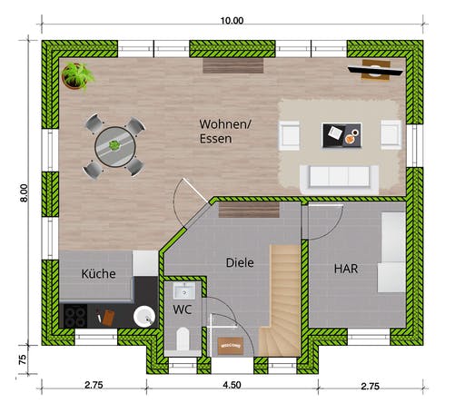 Massivhaus Friesenhaus 125 von WBI Hausbau Schlüsselfertig ab 228400€, Satteldach-Klassiker Grundriss 1