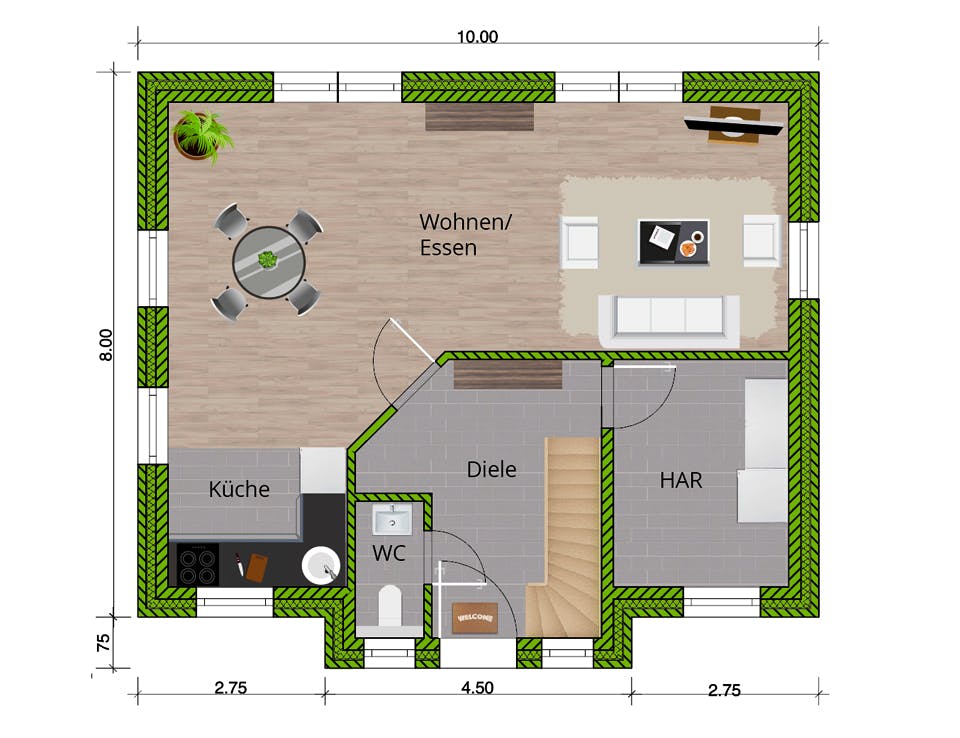 Massivhaus Friesenhaus 125 von WBI Hausbau Schlüsselfertig ab 228400€, Satteldach-Klassiker Grundriss 1