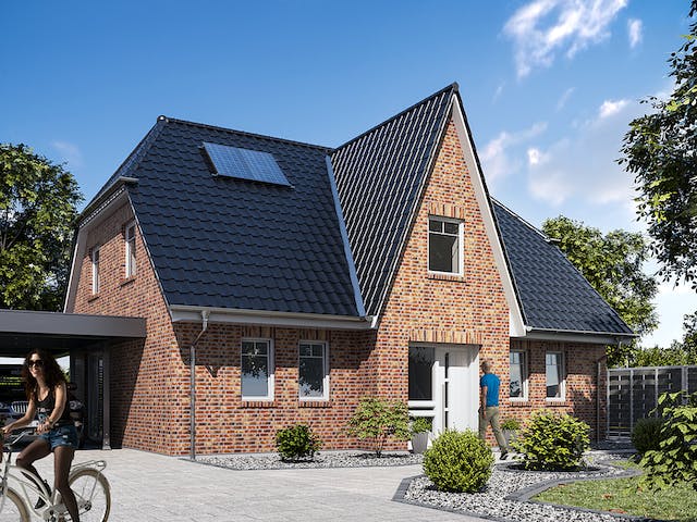 Massivhaus Friesenhaus 160 von WBI Hausbau Schlüsselfertig ab 268400€, Satteldach-Klassiker Außenansicht 2