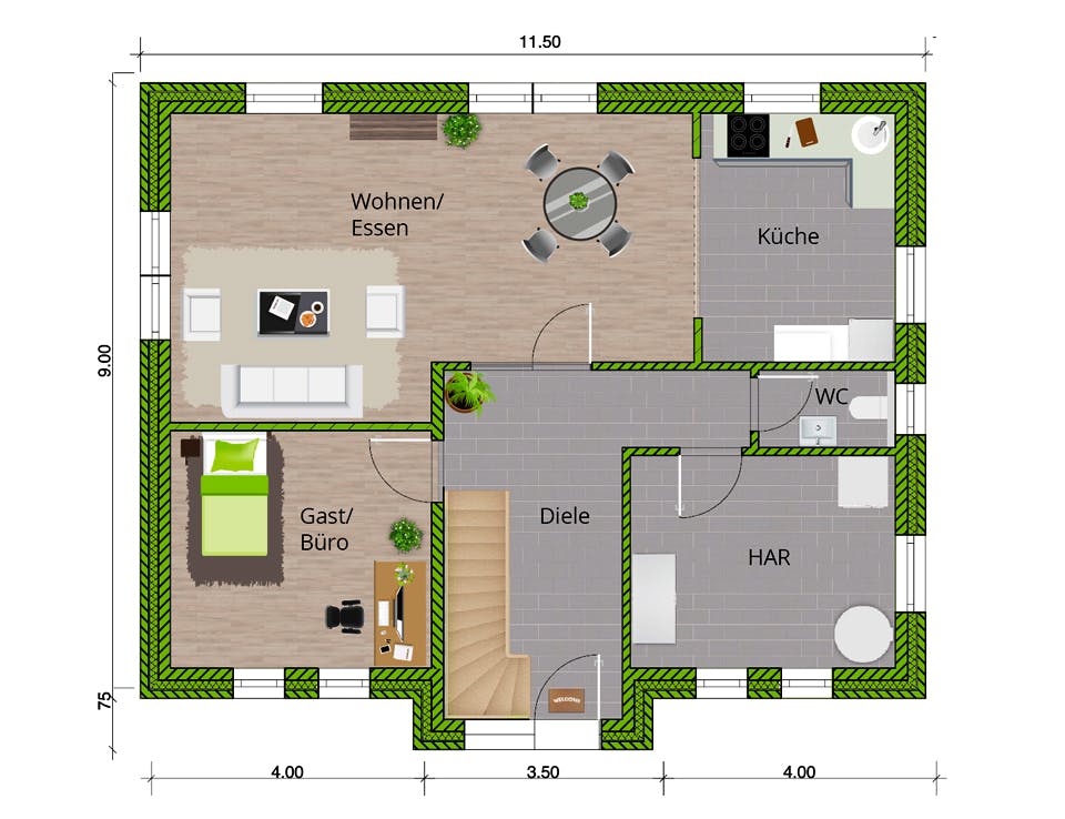 Massivhaus Friesenhaus 160 von WBI Hausbau Schlüsselfertig ab 268400€, Satteldach-Klassiker Grundriss 1