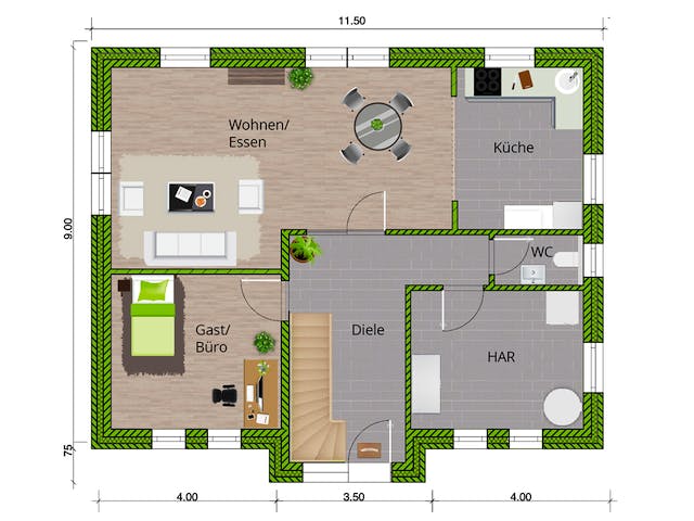 Massivhaus Friesenhaus 160 von WBI Hausbau Schlüsselfertig ab 268400€, Satteldach-Klassiker Grundriss 1