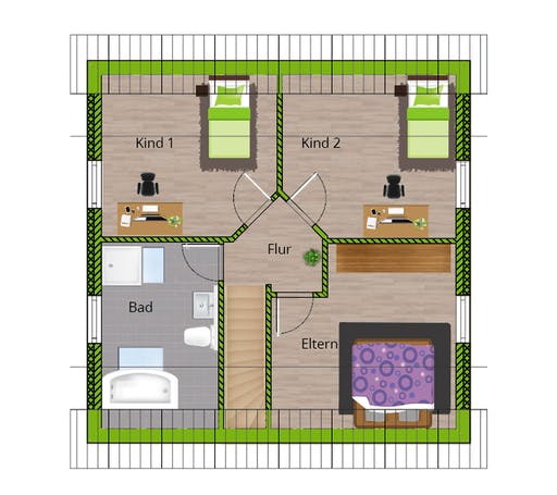Massivhaus Junges Wohnen von WBI Hausbau Schlüsselfertig ab 212200€, Satteldach-Klassiker Grundriss 2