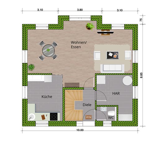 Massivhaus Landhaus 140 von WBI Hausbau Schlüsselfertig ab 239400€, Satteldach-Klassiker Grundriss 1