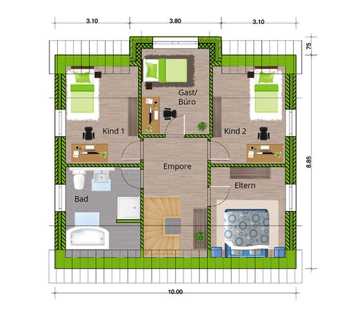 Massivhaus Landhaus 140 von WBI Hausbau Schlüsselfertig ab 239400€, Satteldach-Klassiker Grundriss 2