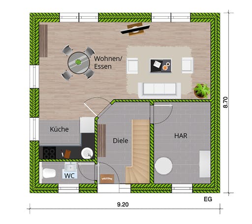 Massivhaus Stadthaus 120 von WBI Hausbau Schlüsselfertig ab 214600€, Satteldach-Klassiker Grundriss 1