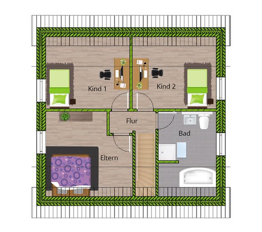 Massivhaus Stadthaus 120 von WBI Hausbau Schlüsselfertig ab 214600€, Satteldach-Klassiker Grundriss 2