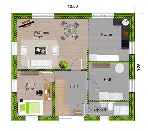 Massivhaus Stadthaus 150 von WBI Hausbau Schlüsselfertig ab 251800€, Satteldach-Klassiker Grundriss 1