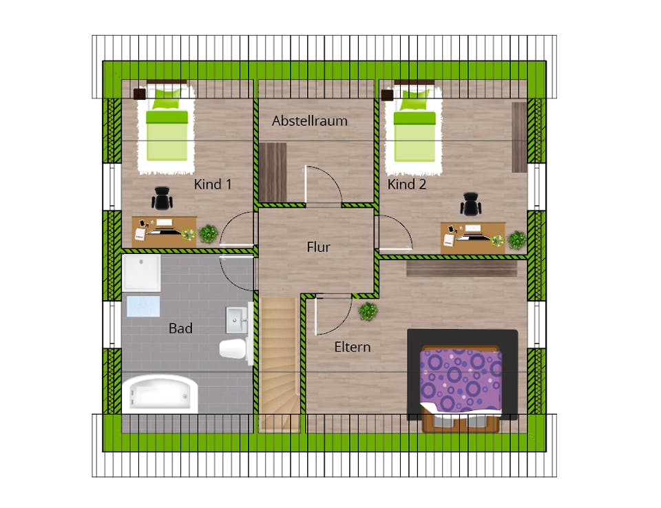 Massivhaus Stadthaus 150 von WBI Hausbau Schlüsselfertig ab 251800€, Satteldach-Klassiker Grundriss 2