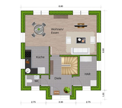 Massivhaus Stadtvilla 120 von WBI Hausbau Schlüsselfertig ab 231500€, Stadtvilla Grundriss 1