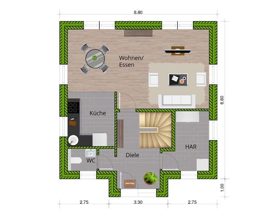 Massivhaus Stadtvilla 120 von WBI Hausbau Schlüsselfertig ab 231500€, Stadtvilla Grundriss 1